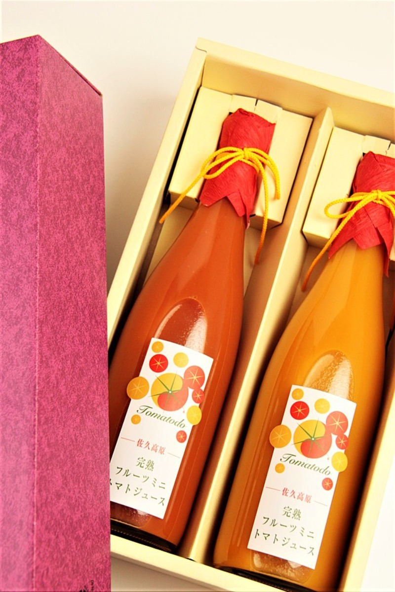 お祝い返しや内祝いに！黄金色のトマトジュース - 黄金と紅黄の味比べ　大瓶セットと小瓶（１８本）セット